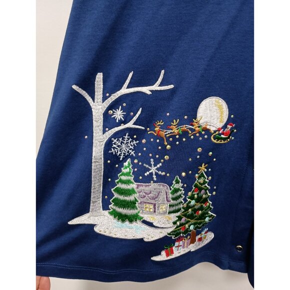 Quacker Factory Womens Christmas Cardigan Sz 1X Blue Embroidered Wearable Art - Picture 4 of 9